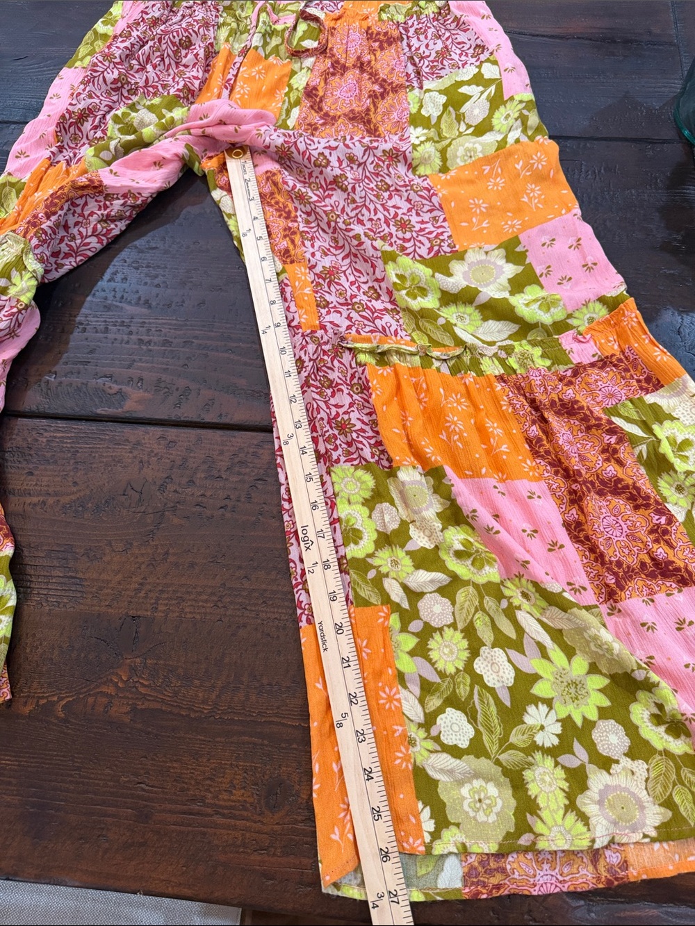 Easel Patchwork Wide Leg Pants M Pink Orange Boho Festival Floral Rayon Lounge - Picture 10 of 15
